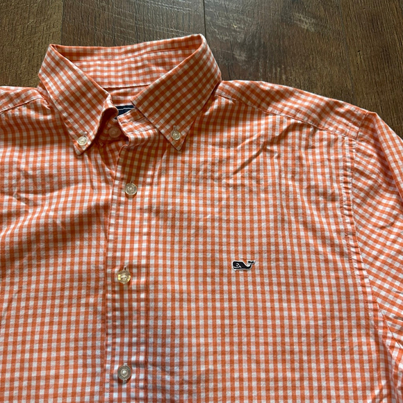 Men's Vineyard Vines Button Down Shirt Size M Orange Gingham - Picture 2 of 8